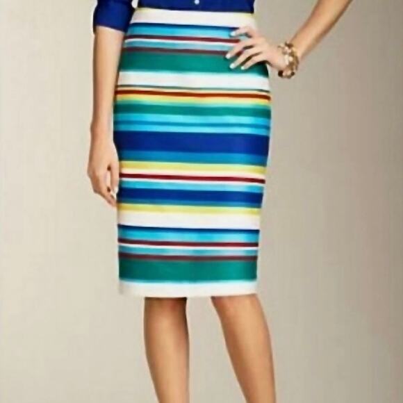 TALBOTS Petites A-line Pencil Skirt Coastal Nautical Stripes 10P NWT - Picture 1 of 4